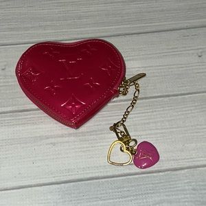 Louis Vuitton fashion pink heart shaped coin purse cute LV